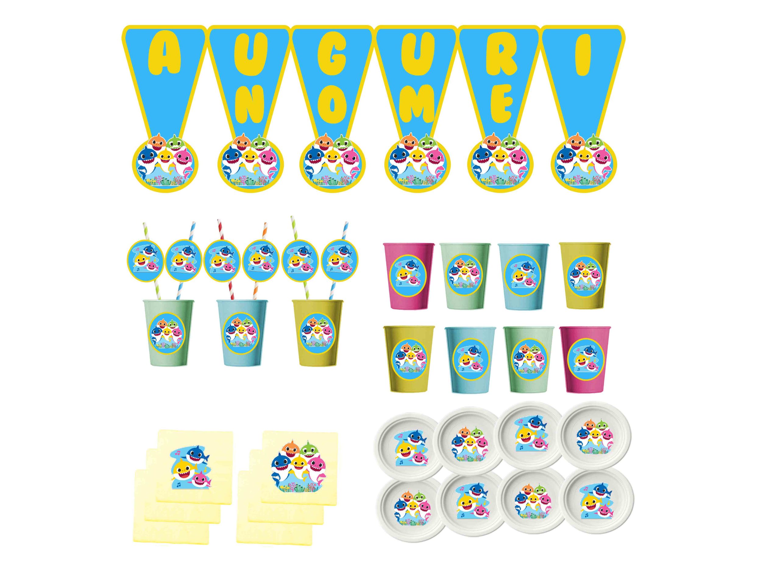 Baby Shark Festa Compleanno Personalizzato Bambino kit per 8 persone o piu  persone – Malatigeniali