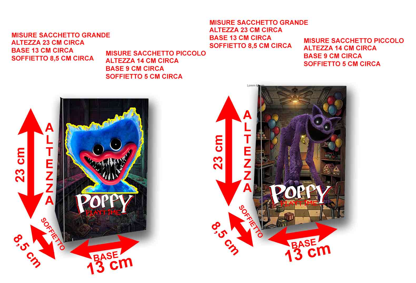 Sacchetti carta Huggy wuggy Poppy Playtimes per regalini