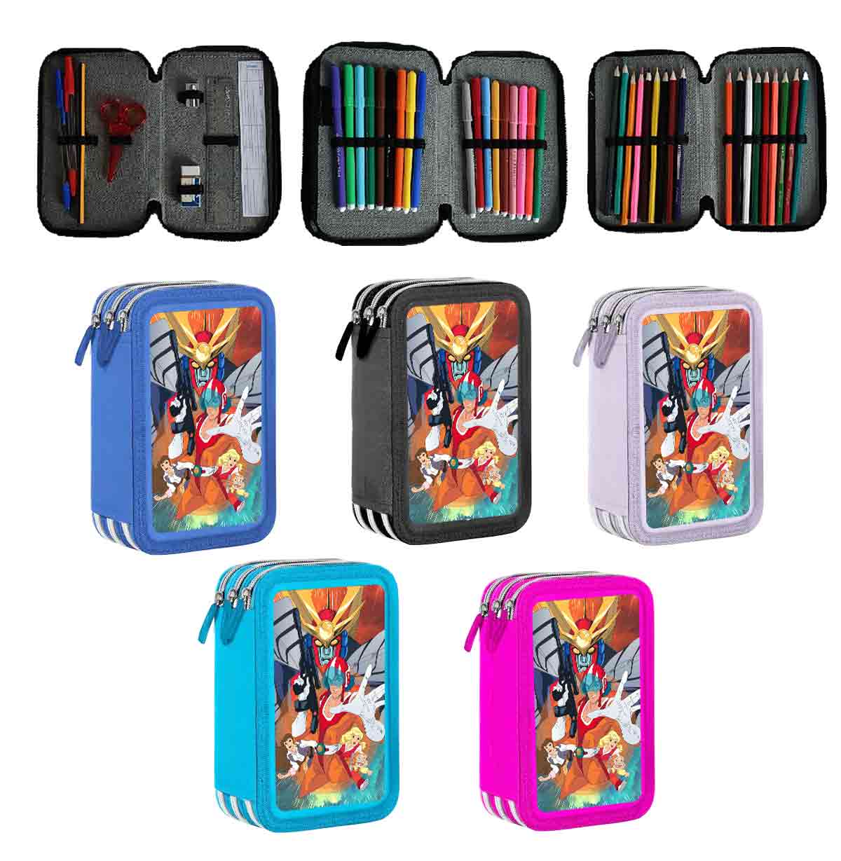 Astuccio 3 Zip Completo Daitarn Stile Energetico, Cancelleria Inclusa e Massima Organizzazione!